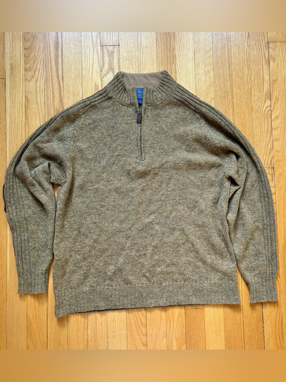 Pendleton Men’s 1/4 Zip 100% Shetland Wool Sweater Large Tan Solid
